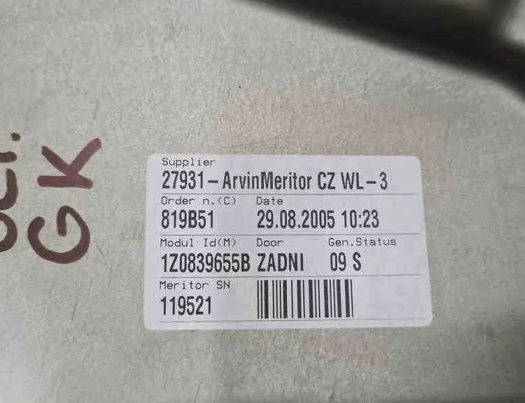 SKODA Octavia 2 generation (2004-2013) Стеклоподъемник задней левой двери 1Z0839655B,119521 32714042