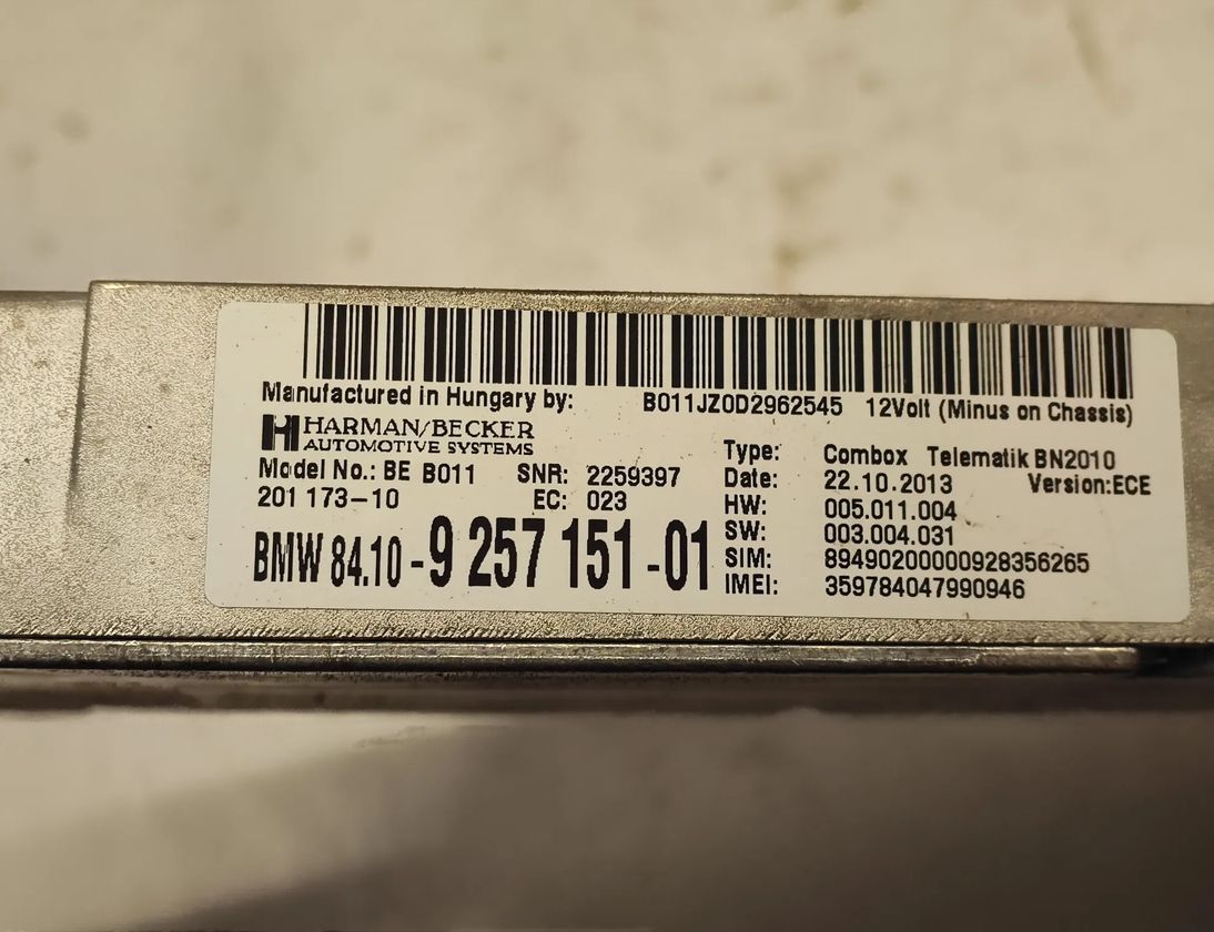 BMW 5 Series F10/F11 (2009-2017) Блок управления Bluetooth 9257151,9257151-01 28717406