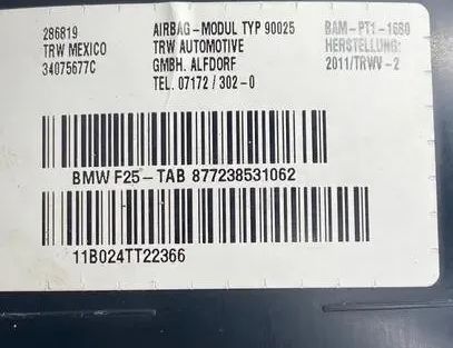 BMW X3 F25 (2010-2017) Priekšējā kreisā sēdekļa drošības spilvens SRS 877238531062,34075677C,071723020 25562985