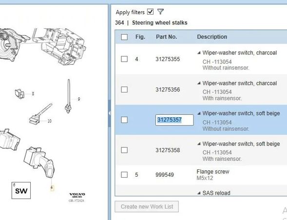 VOLVO S80 2 generation (2006-2020) Управление стеклоочистителями 30798463,31275357 13909469