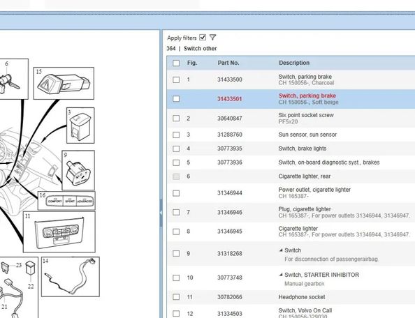 VOLVO V60 1 generation (2010-2020) Кнопка ручного тормоза 31343243,31433501 18281128