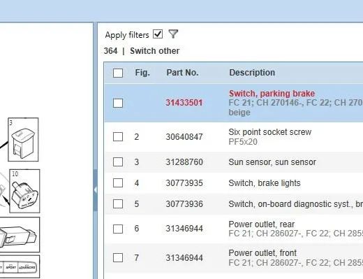 VOLVO S60 2 generation (2010-2020) Stāvbremzes poga 31343243,31433501 22813977