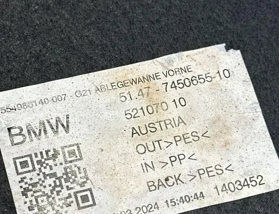 BMW 3 Series G20/G21/G28 (2018-2024) Trunk Boot Carpet 52107010,1403452 33147406