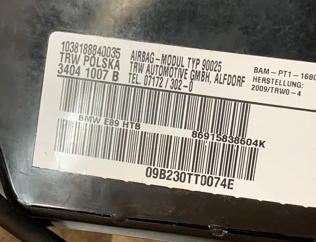 BMW Z4 E89 (2009-2017) Priekšējo labo durvju drošības spilvens 34041037 33360638