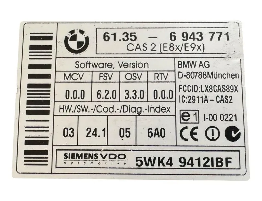 BMW 3 Series E90/E91/E92/E93 (2004-2013) CAS EWS 61356943771 33528323