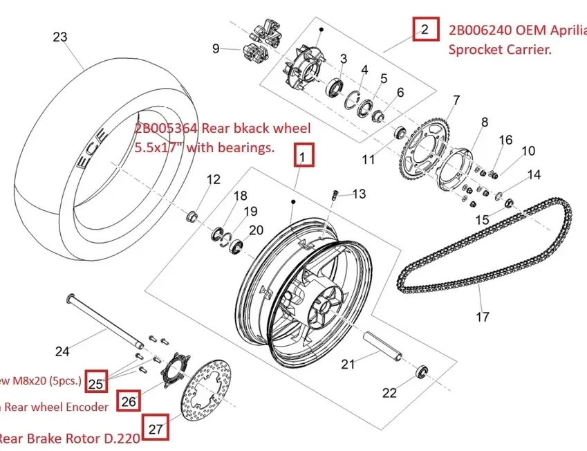 APRILIA RS Aizmugurējais vieglmetāla disks 2B005364,2B006240,85248R,890960,2B002416 34357671