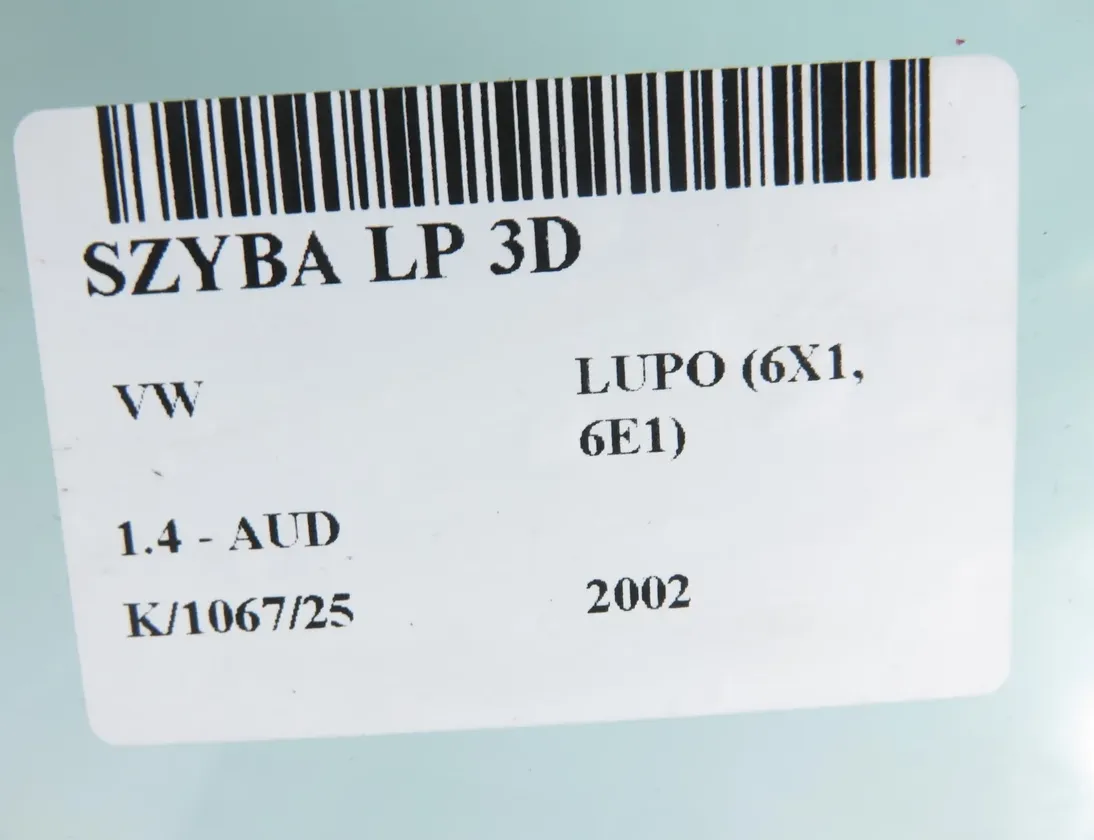 VOLKSWAGEN Lupo 6X (1998-2005) Priekšējais kreisais durvju stikls 33617993