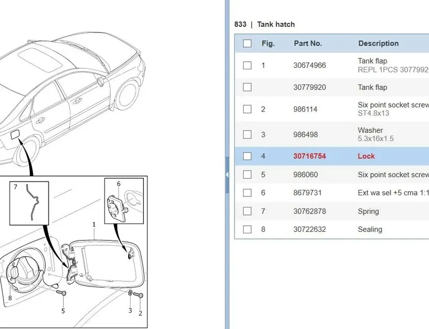 VOLVO V50 1 generation (2003-2012) Замок крышки топливного бака 30716754 10887828