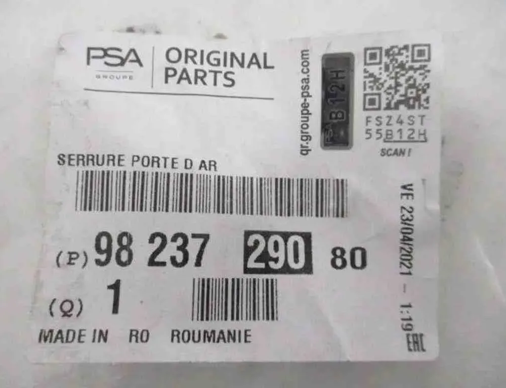 PEUGEOT 308 T9 (2013-2021) Priekšējo labo durvju slēdzene 9823729080 32481404