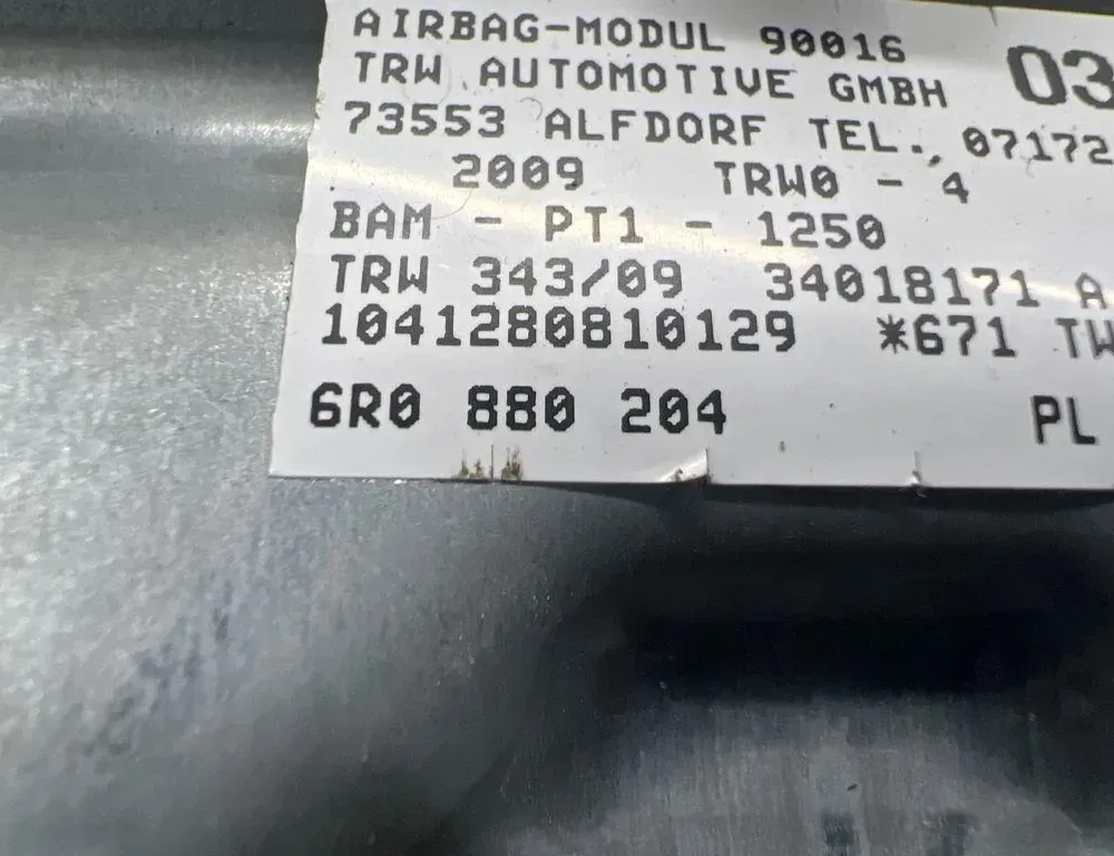 VOLKSWAGEN Polo 5 generation (2009-2017) Dashboard Airbag SRS 6R0880204 33547483