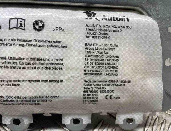 BMW 5 Series F10/F11 (2009-2017) Vadības paneļa drošības spilvens SRS 9230399 30988549